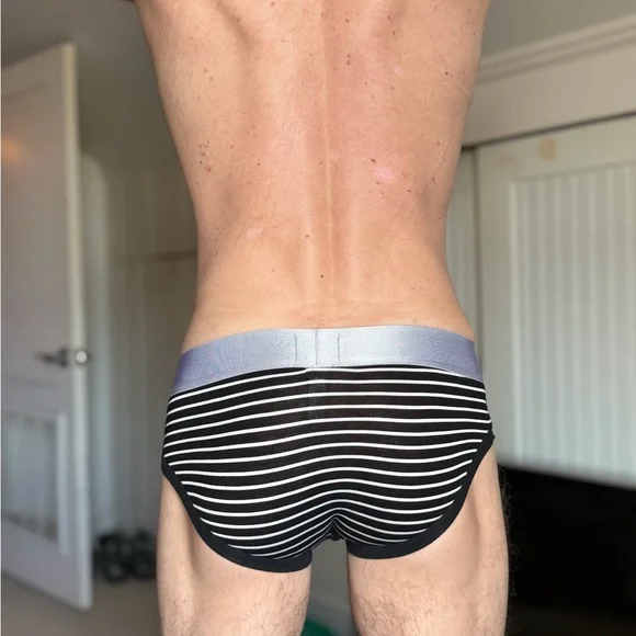 Men's Black and White Striped Briefs - Picture 3 of 5